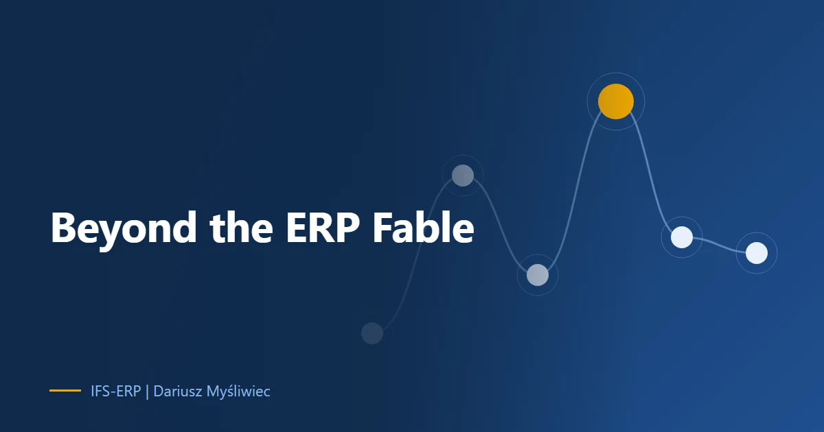 Abstract illustration on a navy background with the article title: “Beyond the ERP Fable”