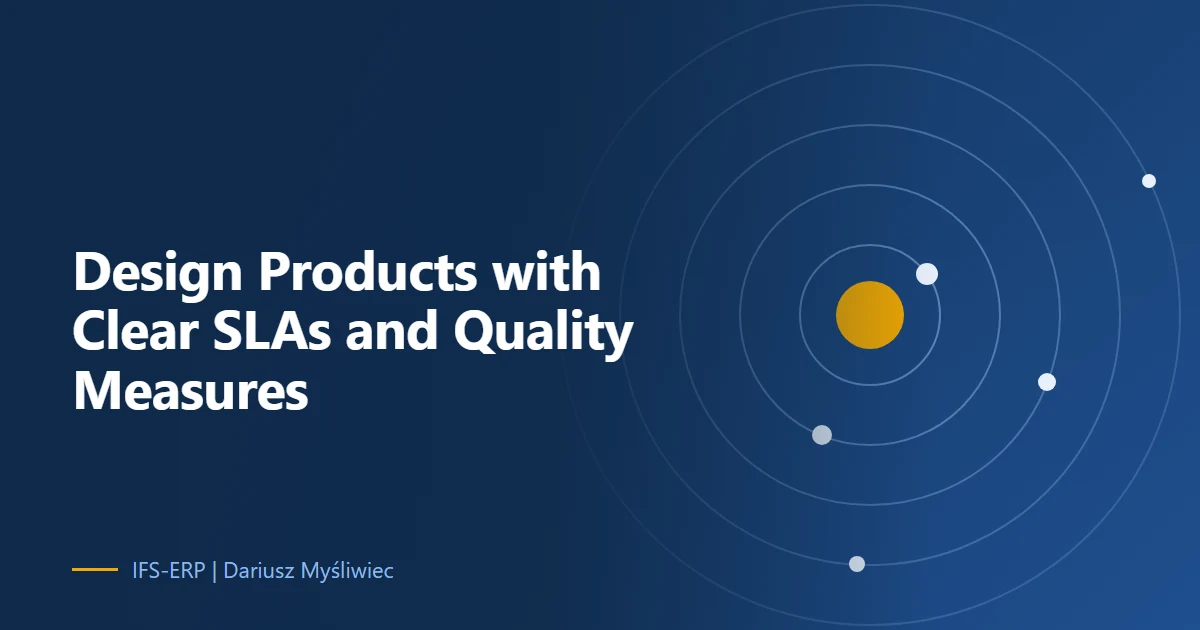 Abstract illustration on a navy background with the article title: “Design Products with Clear SLAs and Quality Measures”