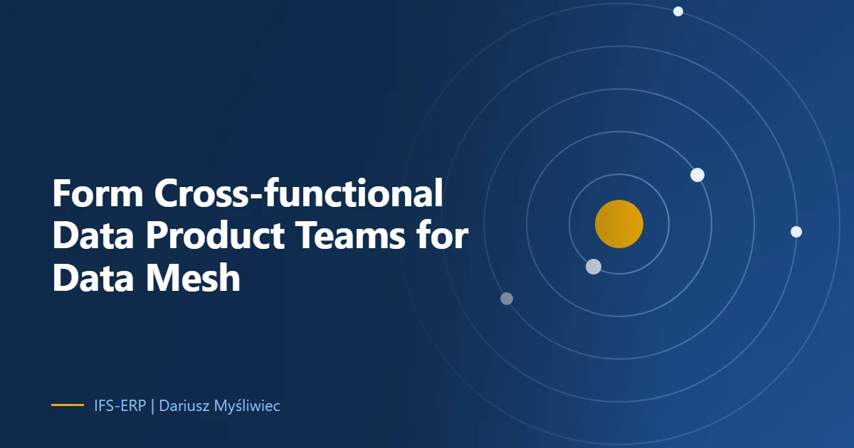 The ERP Master Data schema with cross‑functional teamschema, highlighting Cross-functional Data Product Teams. Output: transparent PNG file with the exact size 1200 x 627 pixels with an aspect ratio of 1.91:1.