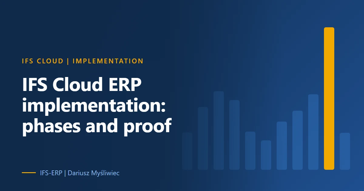 Cover with a five-step phase path from Initiate to Go Live on a navy background, titled IFS Cloud ERP implementation