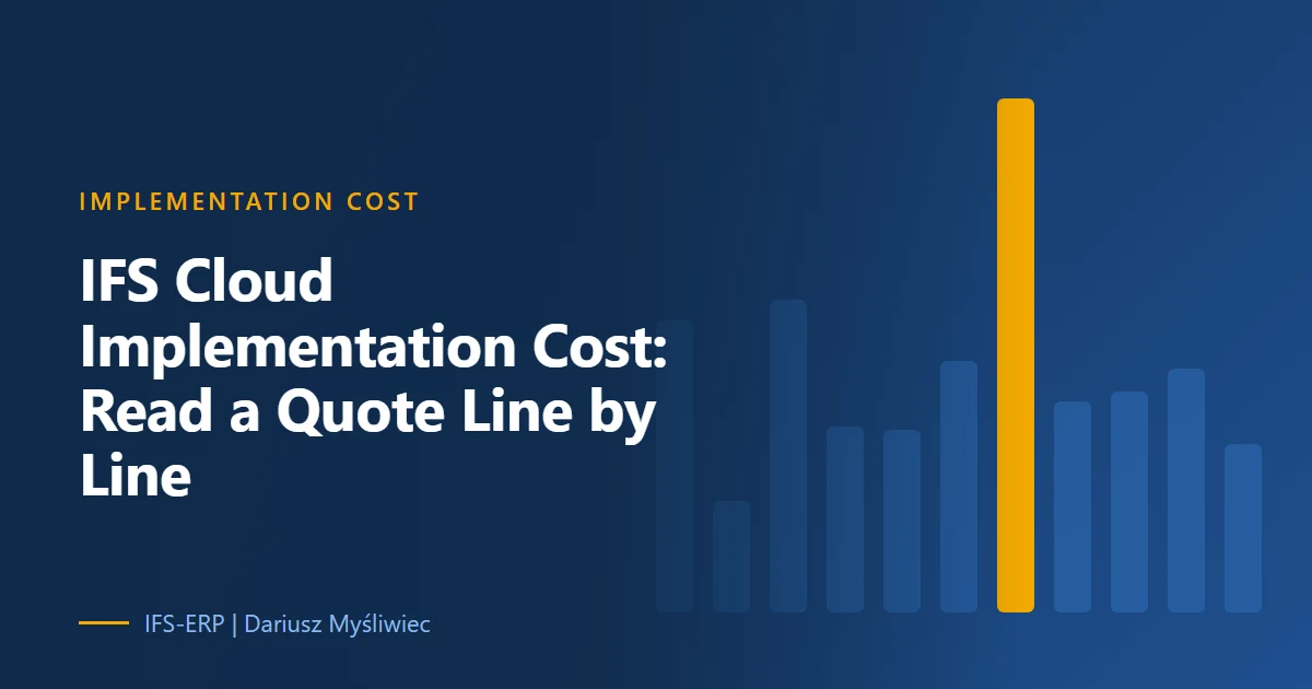 Cover with a bar chart in which one bar stands out, illustrating a line-by-line read of an IFS Cloud implementation quote