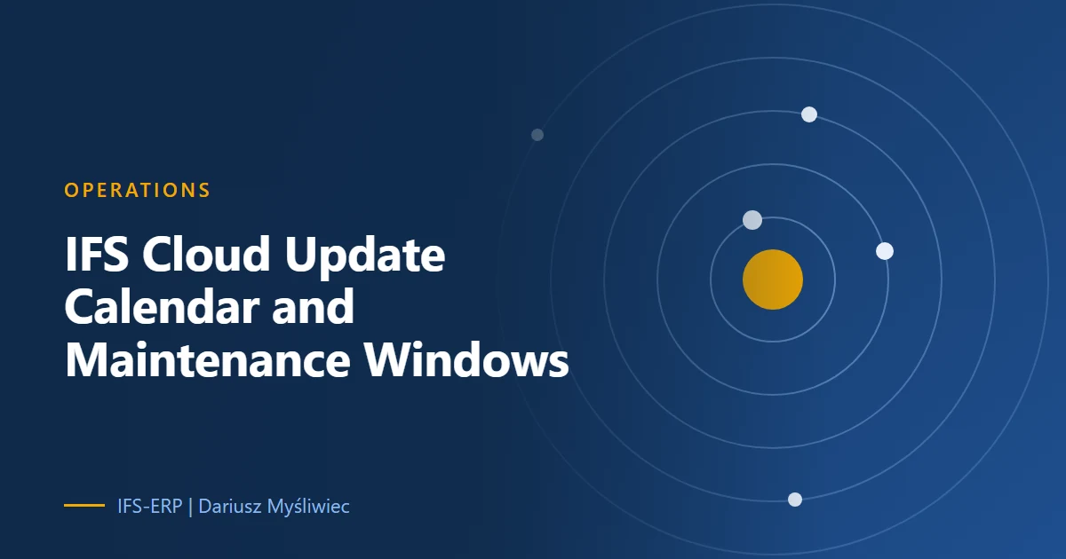 Cover with concentric rings and satellites representing the IFS Cloud update calendar and maintenance windows