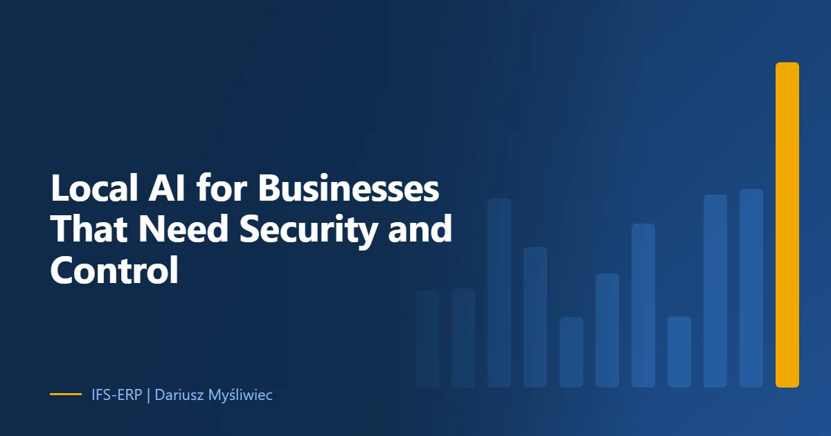 Abstract illustration on a navy background with the article title: “Local AI for Businesses That Need Security and Control”