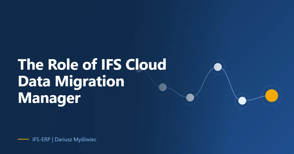 Abstract illustration on a navy background with the article title: “The Role of IFS Cloud Data Migration Manager”