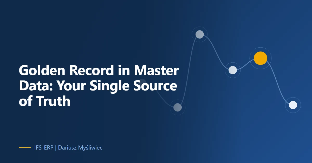 Abstract illustration on a navy background with the article title: “Golden Record in Master Data: Your Single Source of Truth”